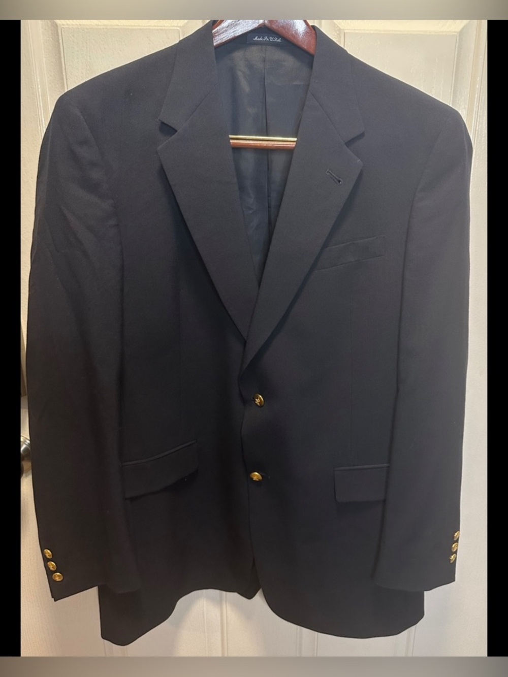 Austin Reed London Navy Blue Blazer Sport Coat 43L Gold Buttons Wool USA